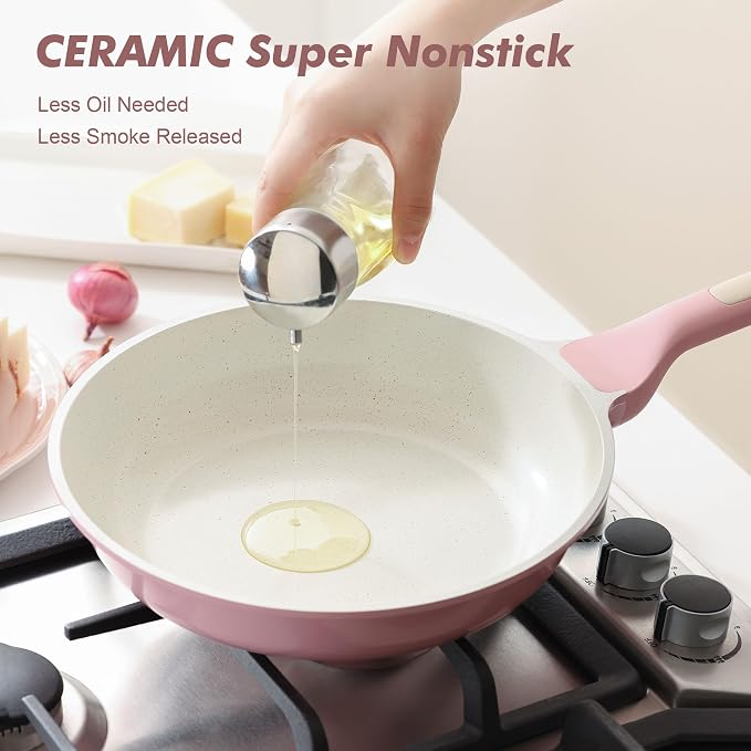 SENSARTE Nonstick Ceramic Frying Pan 11-Inch, Healthy Non Toxic Skillet, Induction Compatible Omelet Pan with Heat Resistant Handle, PFAS-Free, Pink