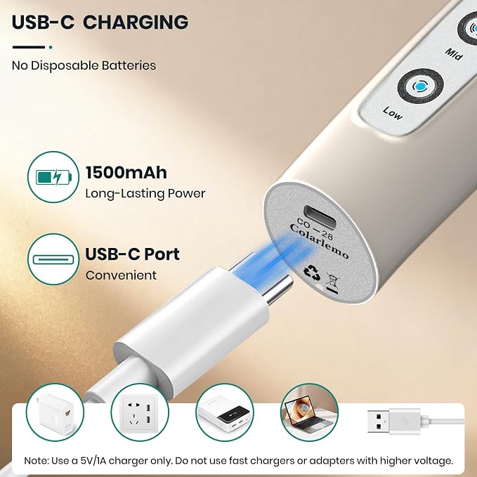 Colarlemo Milk Frother Handheld Rechargeable, Frother Wand Drink Mixer Electric Whisk for Coffee, Detachable With 3 Stainless Whisks, Hand Mixer for Lattes, Cappuccino, Matcha, Egg, No Stand, Beige