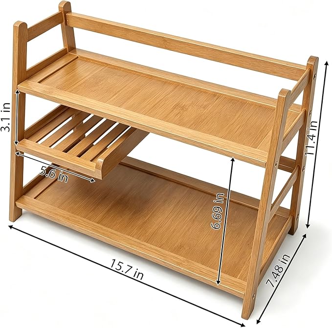 3 Tier Bamboo Matcha Station, coffee station organizer Shelf | for Kitchen Countertop, Tea Bar - Matcha Powder, Tools & Cup Organizer for Matcha Lovers, Home Baristas.