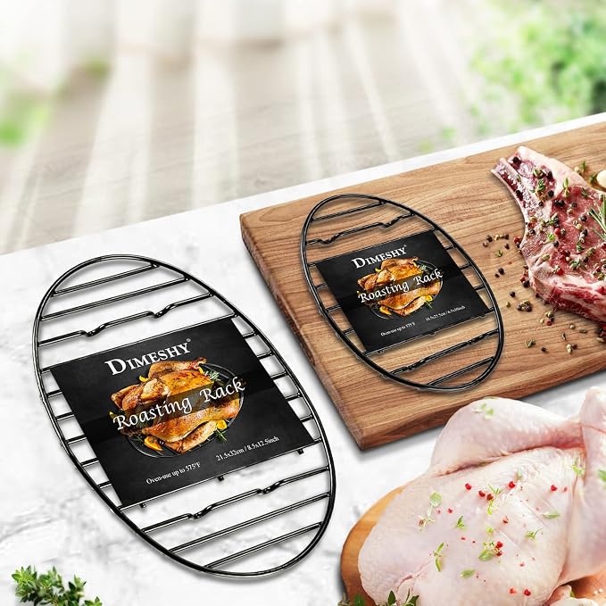 Roasting Rack Enamel 12.5"*8.5"Fits 15In Roasting Pan,Dishwasher Safe,Black | Enamel Finished Roasting Rack Features Stable Integrated Feet,Dishwashable Ideal for Cooking,Basting,Cooling by DIMESHY