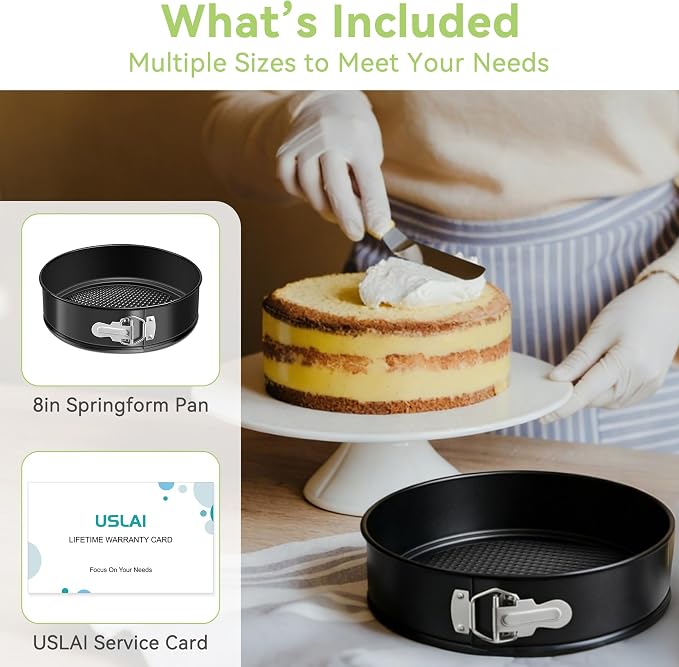 USLAl 8 Inch Springform Pan, Nonstick | Removable Bottom for Easy Release & Cleanup, Round Cheesecake Pan for Baking Cakes, Pies and Quiches