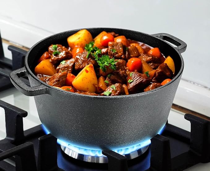 TLGREEN Cast Iron Dutch Oven 5.1QT Pot 1.9QT Skillet Lid Silicone Holders | Cast Iron Skillets, Heat Resistant Stand Included, Fits All Heat Sources for Outdoor Camping, Safe for Long High Temp Cooking