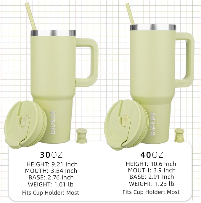 BJPKPK 30 oz Insulated Tumbler with Handle & Straw, Stainless Steel | Double Wall Vacuum Insulation, Leak Proof, BPA Free, Dishwasher Safe, Cupholder Friendly, Travel & Outdoor, Macaron Green