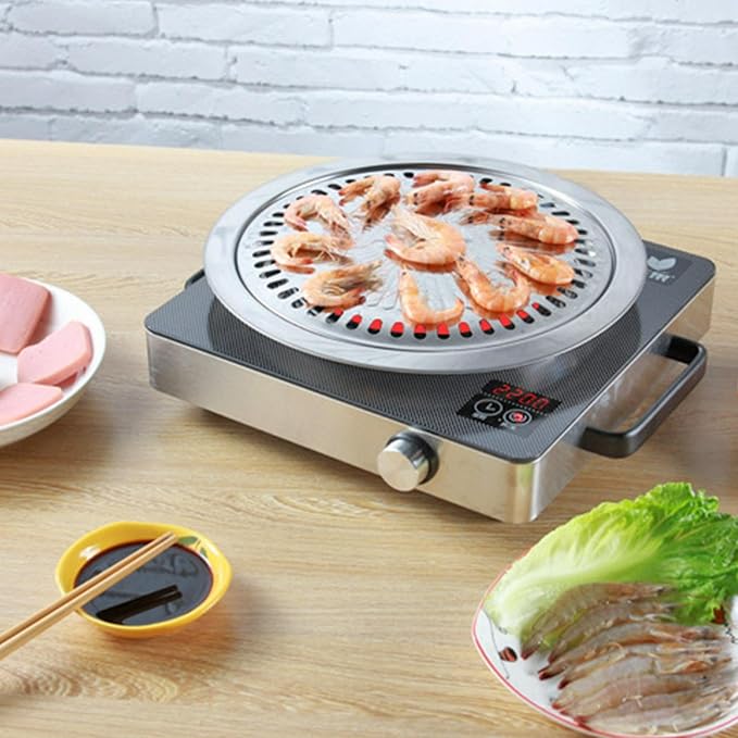 Korean BBQ Grill Pan Stainless Steel Round Stovetop Pan 11.81 In | Ideal for small-batch indoor grilling of meats and vegetables on compatible stovetops or hot plates
