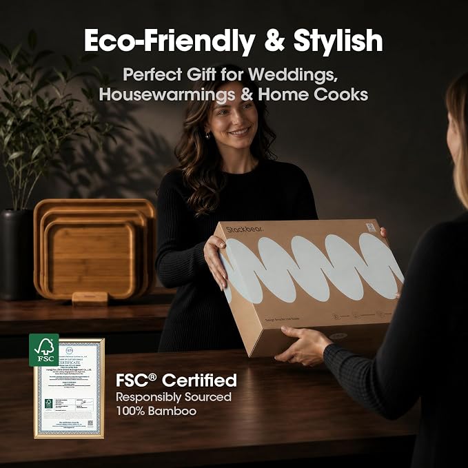 FSC-Certified 17'' x 12'' Deep-Carbonized Bamboo Cutting Board for Kitchen | Wood Chopping Board with Reversible Charcuterie & Juice Groove, Easy-Grip Handles, House Warming Gifts