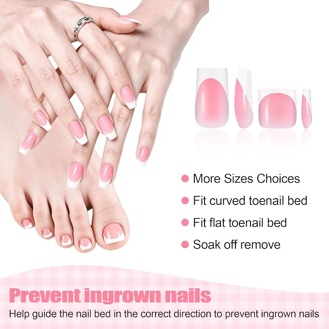 60 Pcs White French Tip Press on Nails, Acrylic Medium Fake Nails | Square, Press On Toe Nails for Women’s Manicure