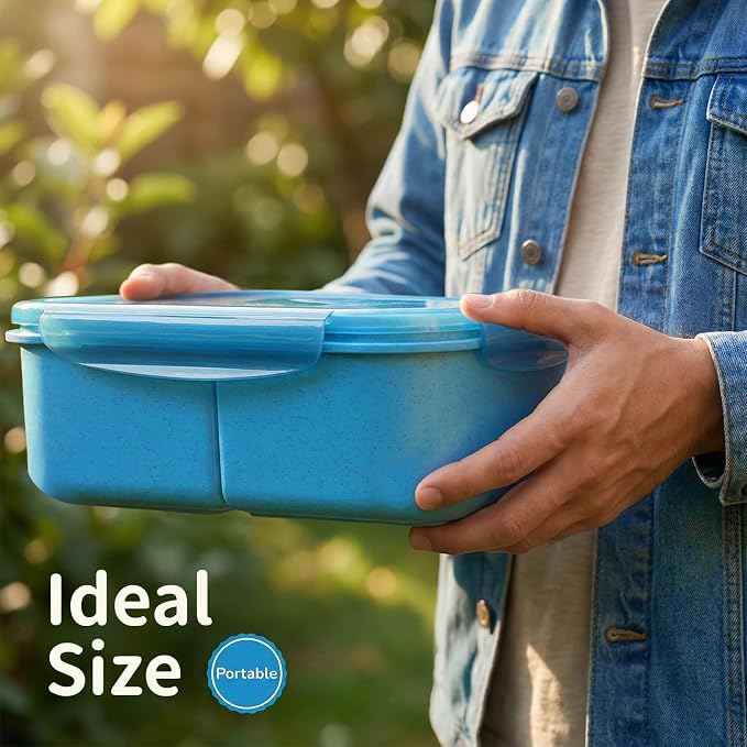 MISS BIG® Large Bento Lunch Box, 1900ml, 3 Compartments, Nile Blue | Nile blue 1900ml adult lunch box for work meals, office meal prep, picnic, travel, and food storage.