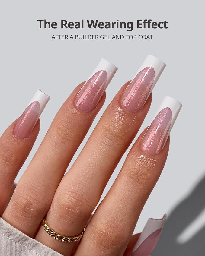 BTArtboxnails XCOATTIPS White French Tip Press On, L Square, Pink Glitter | Lamp-Curable 4-Week Wear, Salon Quality Value at Home, Natural Nail Look, Easy-to-Apply for Beginners, 96ct Nail Tips Only