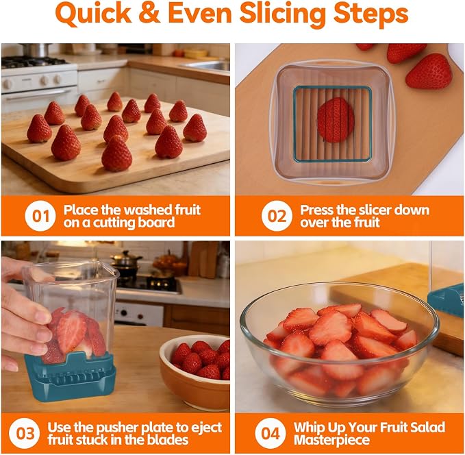 Fruit Slicer Cup for Strawberry, Banana, Hard-Boiled Egg - Detachable Cutter with Push Plate - Rapid & Safe Slicing Kitchen Gadget for Quick Meal Prep, Blackish green