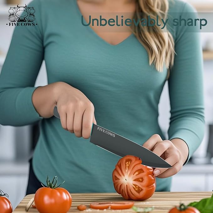 14 Pcs Kitchen Knife Block Set with Sharpener (Green) | German High Carbon Stainless Steel Chef Knives, Ultra Sharp & Durable. Lightweight Anti-Slip Handle, Great For Home Cooking