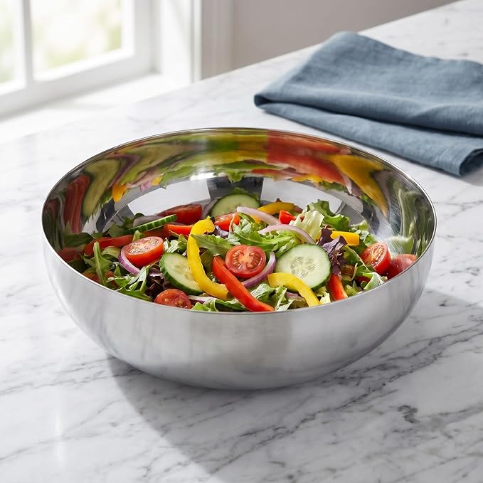 CALLARON 75oz Stainless Steel Mixing Bowls - 9.4 inch Large Metal Serving Bowl, Non-Slip Silver Decorative Bowl for Salad, Pasta, Soup, Fruit, Dishwasher Safe