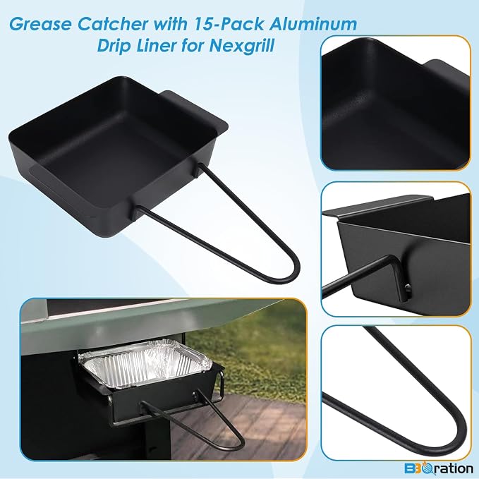 Universal Grease Pan for Nexgrill 720-0830X 720-0830H 720-0888 720-0888S 720-0896B 720-0896 Cuisinart CGG-7400, Grease Catcher with 15-Pack Aluminum Drip Liner for Nexgrill Replacement Parts