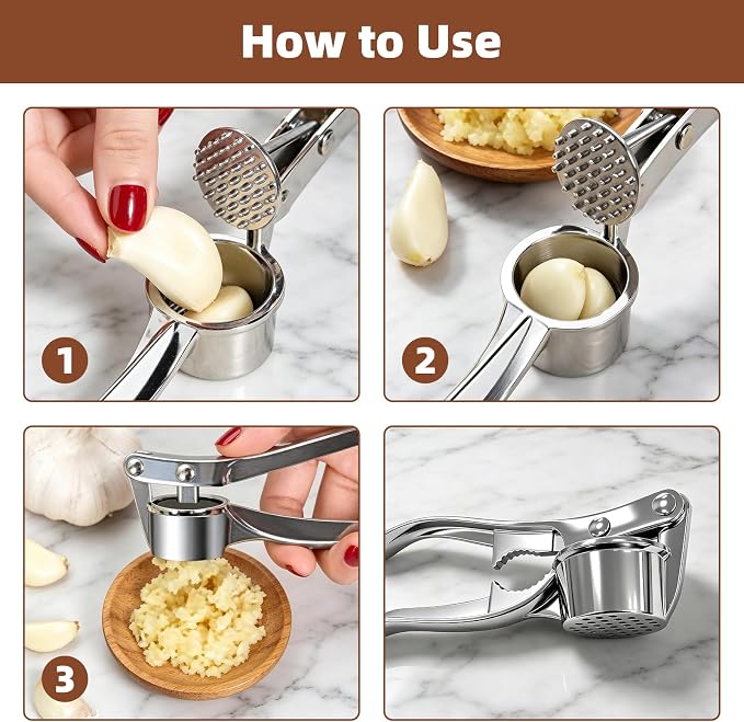 Ceramic Garlic Keeper with Vent Lid, White with Press and Peeler Clip | 4.92 by 5.04 inch holder with vent holes, novelty shape, keeps garlic fresh, fits kitchen countertop