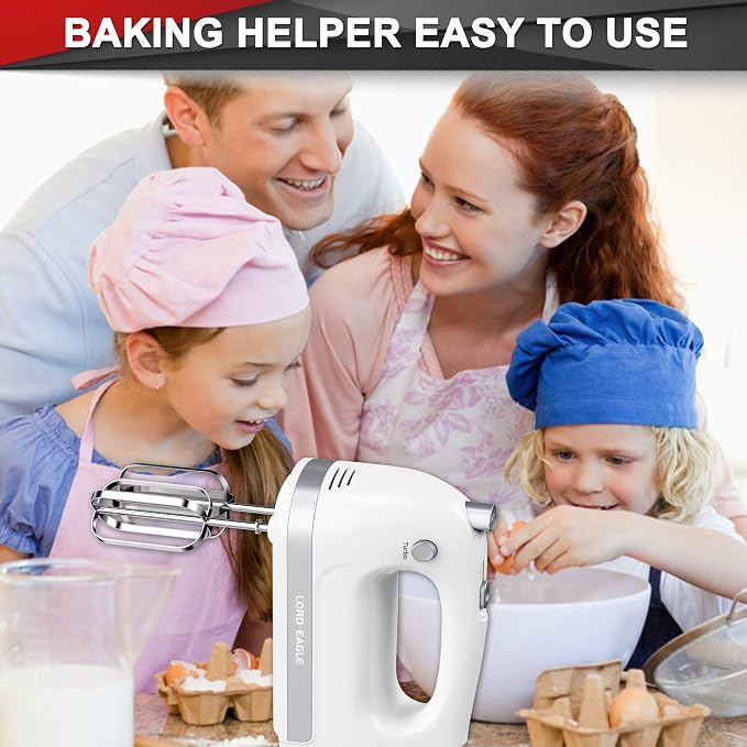 Lord Eagle Hand Mixer Electric Handheld 400W, 5-Speed with Storage Bag | Lightweight Kitchen Mixer, 5 Stainless Steel Attachments for Baking Cake Egg Cream Food Beater, Stain-resistant & Waterproof