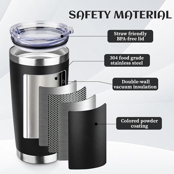 StarSpeed 8 Pack 20oz Stainless Steel Travel Coffee Tumbler,Black | Travel Coffee Mug Bulk,Spill-proof Lid,Double Wall,BPA-free Travel Cups,Insulated Cup Fits Car Cupholders
