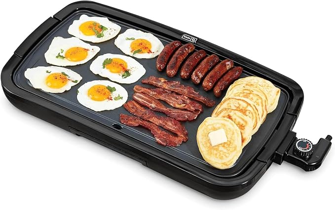 Dash Deluxe Everyday Electric Griddle, Removable Nonstick Plate, Black | Flat Top Grill with Drip Tray, Temperature Control, Large 20-Inch Cooking Surface for Pancakes, Eggs, Burgers, & Bacon