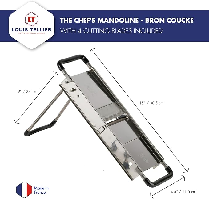 Bron Coucke Professional Mandoline Slicer – Stainless Steel – Julienne, Waffle & French Fry Cutter – Adjustable Thickness