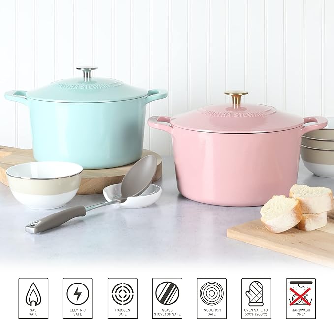 MARTHA STEWART Gatwick 7-Quart Enamel Cast Iron Dutch Oven – Martha Blue – Durable Heavy-Duty Dutch Oven for Slow Cooking, Braising & Baking