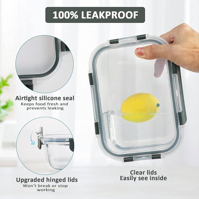 M MCIRCO 6 Pack Extra Large Glass Food Storage Containers with Lids | 67.4oz(8.3 cup), 33.8oz(4.2 cup)& 18.6oz(2.1 cup) Storage Containers, Microwave, Oven, Freezer, Dishwasher Friendly, BPA Free