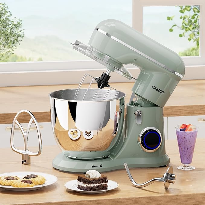 CEBORY 3-IN-1 Electric Stand Mixer, 6.5QT Bowl 660W 10-Speed Kitchen Mixer, Household Food Mixers include Dough Hook, Beater and Whisk, Bread Cake Mixer for Baking and Most Home Cooks, Green