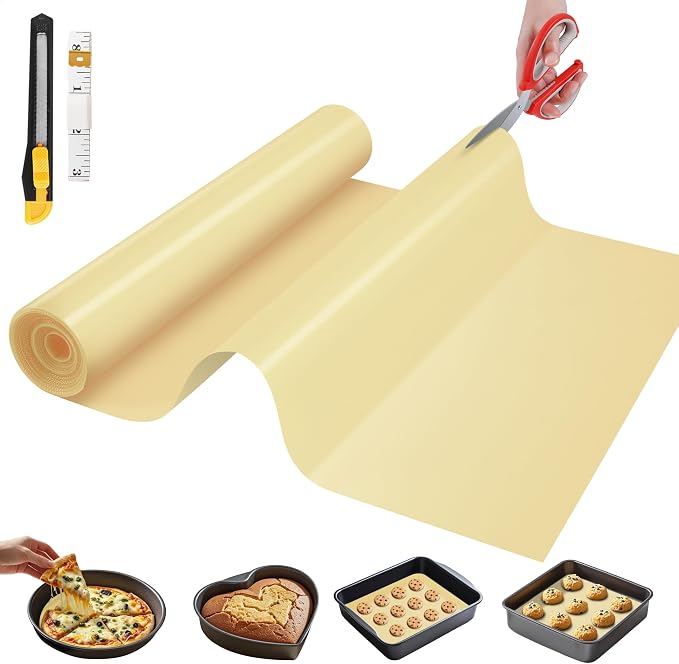 GTJ Silicone Baking Mat Roll, Reusable Baking Sheet Liners, 24 in x 6 ft | Free Cut to Size, Food-Grade, Non-Stick, Non-Slip, For Dough, Pastry, Air Fryer, Freeze Dryer, Oven Pan, Kitchen Counter