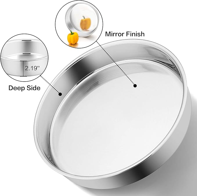 P&P CHEF 11 Inch Round Cake Pan Set of 3, Stainless Steel Baking Cake Pans | Round Baking Cake Pan Bakeware for Layer Birthday Cake, Fit Oven/Pots/Pressure Cooker, Leakproof & Dishwasher Safe, Silver