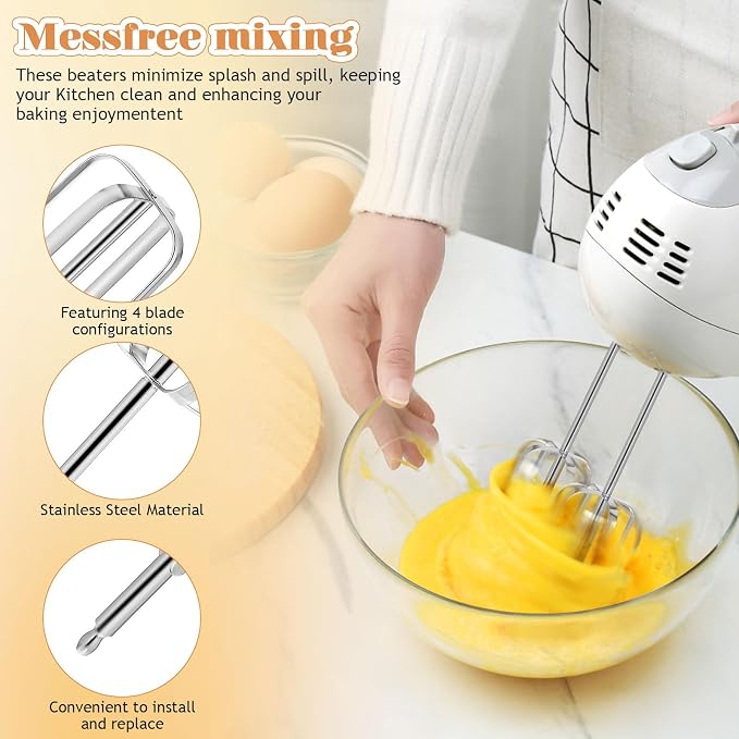 4Pcs Hand Mixer Replacement Beaters - 8.4 Inch Long Stainless Steel Hand Mixer Attachments for Most Handheld Electric Models, Universal Professional Egg Whisk Parts for Baking