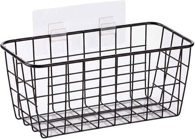 2 Set Adhesive Hanging Wall Basket Inside Cabinet Door Organizer,Wall Storage Basket-No Drilling Adhesive wall Basket for Cupboard Door,Space-Saving Small Hanging Baskets for Wall Mount Storage,Black
