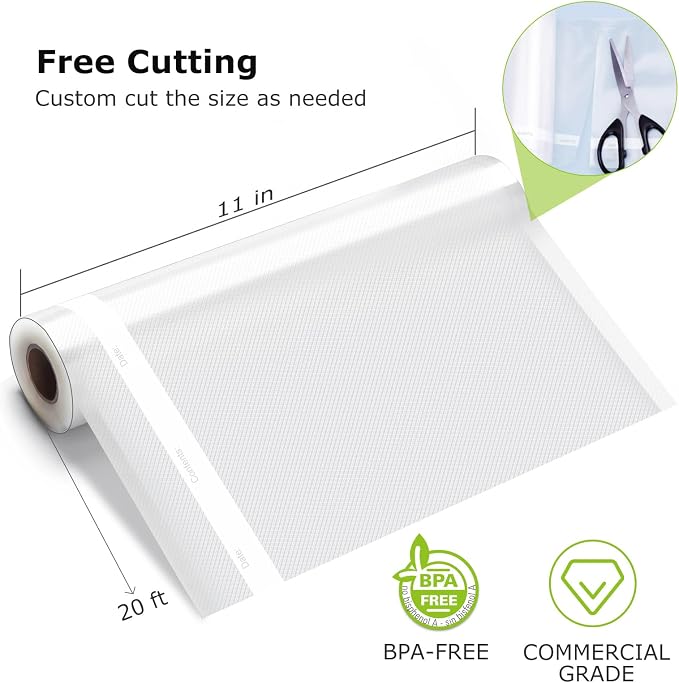 Bonsenkitchen Vacuum Sealer Bags Rolls for Food, 2 Packs 11" x 20' | Heavy-Duty Textured Material Bag, BPA-Free, Commercial-Grade, Custom-Length Bag for Food Storage & Sous Vide
