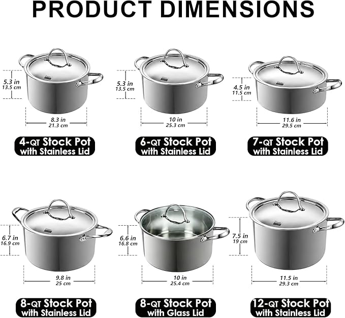 Cooks Standard Multi-Ply Clad 8 Quart Stainless Steel Stock Pot with Lid | Tri-Ply Dutch Oven for Boiling, Stews, Sauces, Induction Ready, Dishwasher & Oven Safe