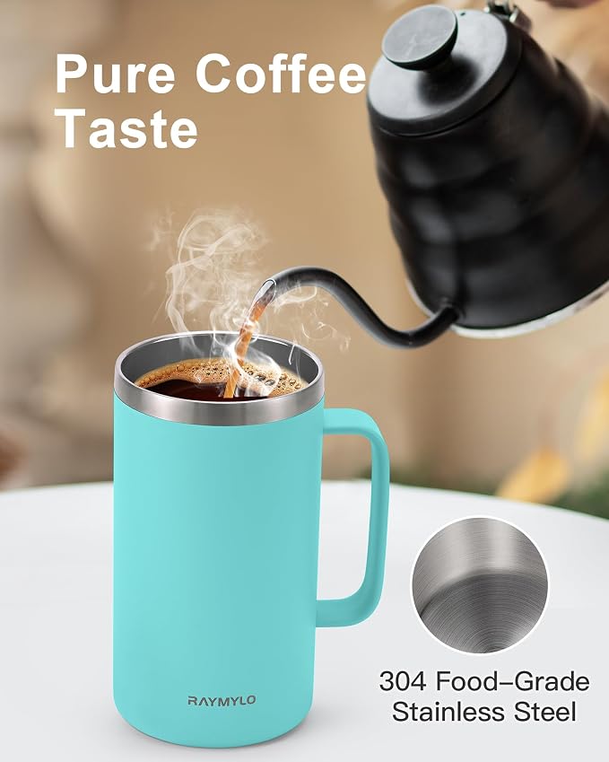 Insulated Travel Large Coffee Mug with Handle, Coffee Tumbler Cup 24oz | Detachable Lid for Thoroughly Clean, Thermal Cup with Double-Wall Stainless Steel Vacuum Insulation, Spill Proof & BPA Free