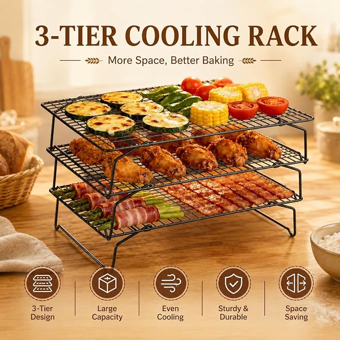 4-Tier Stackable Cooling Rack Set, Heavy Duty Stainless Steel Baking Rack, Oven Safe Wire Rack for Baking & Roasting, Fits Cookie Sheets, Dishwasher Safe