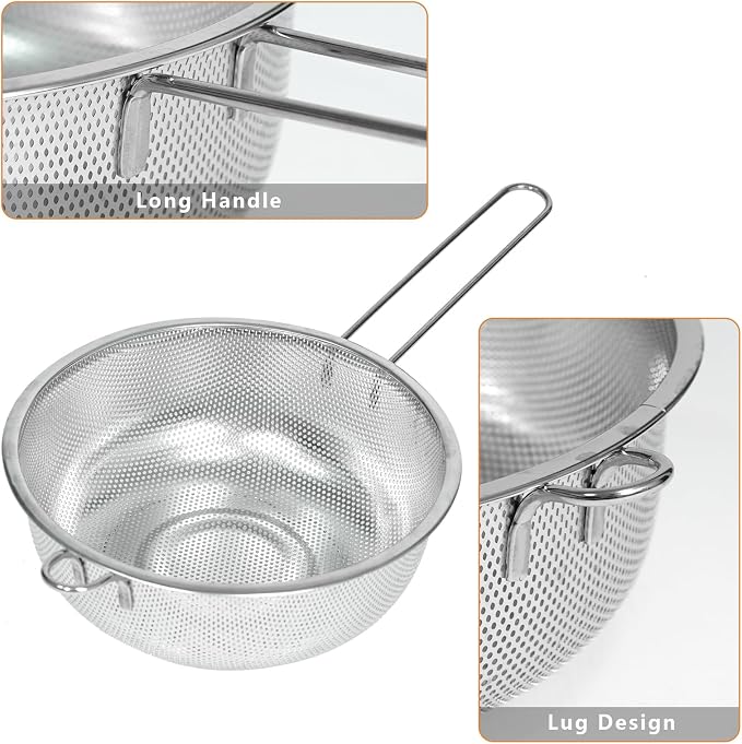 Metal Fine Mesh Strainer and Colander for Kitchen with Handle, Stainless Steel Pasta Strainer/Kitchen Funnel/Collander/Sifter for Strain/Wash Vegetables, Fruits, Spaghetti, Rice (7.8＂)