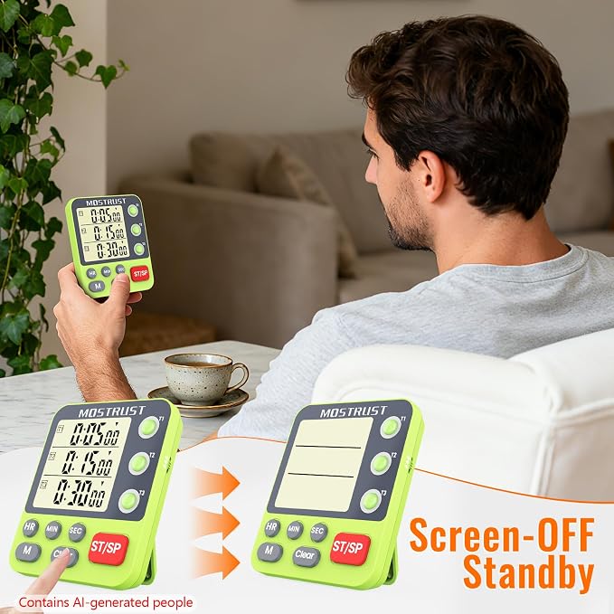 Digital Dual Kitchen Timer, Multiple Channels Countdown Timer | 3-Groups Triple Timer with Magnet-Back Memory-Preset Large Display Adjustable Volume, 3A Battery Included, Ideal for Cooking