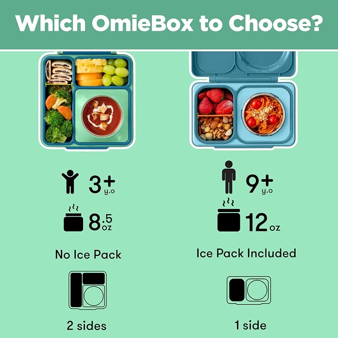 Omie OmieBox Kids Insulated Leakproof Bento Lunch Box with Food Jar (Meadow)