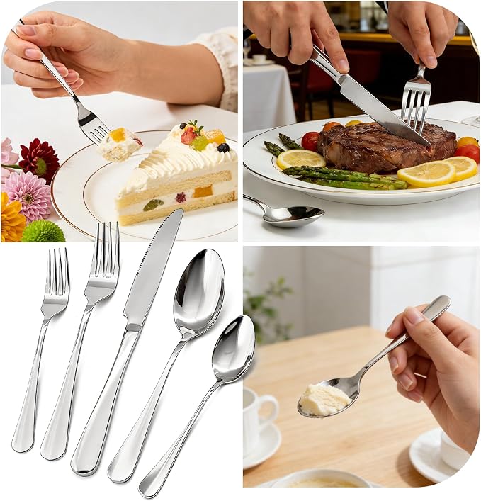 20 Piece Silverware Set, Kitchen Utensils Set for Restaurant & Home, Stainless Steel Cutlery Set, Flatware Set include Forks, Knives, Spoons, Silver
