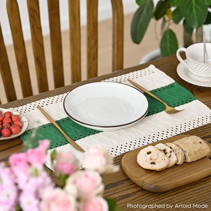 Artoid Mode Dark Green Farmhouse Rustic Placemats Set of 4,12x18 Inch Seasonal Holiday Hollow Table Mats Party Kitchen Dining Decoration