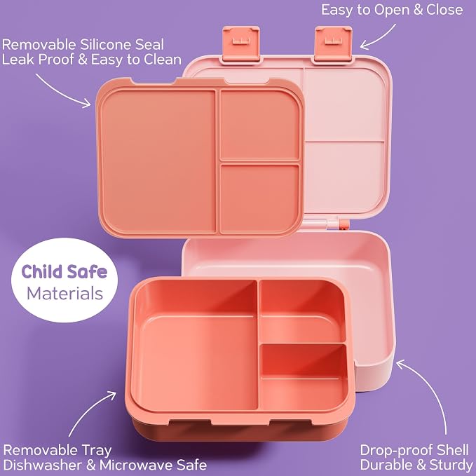 Fimibuke Bento Lunch Box for Kids - Toddler Girls Snack Bento Box Container | with 3 Compartment, 14oz Stainless Steel Water Bottle, Insulated Lunch Bag, Ice Pack Set for Ages 3-12 Daycare, Rainbow Daisy