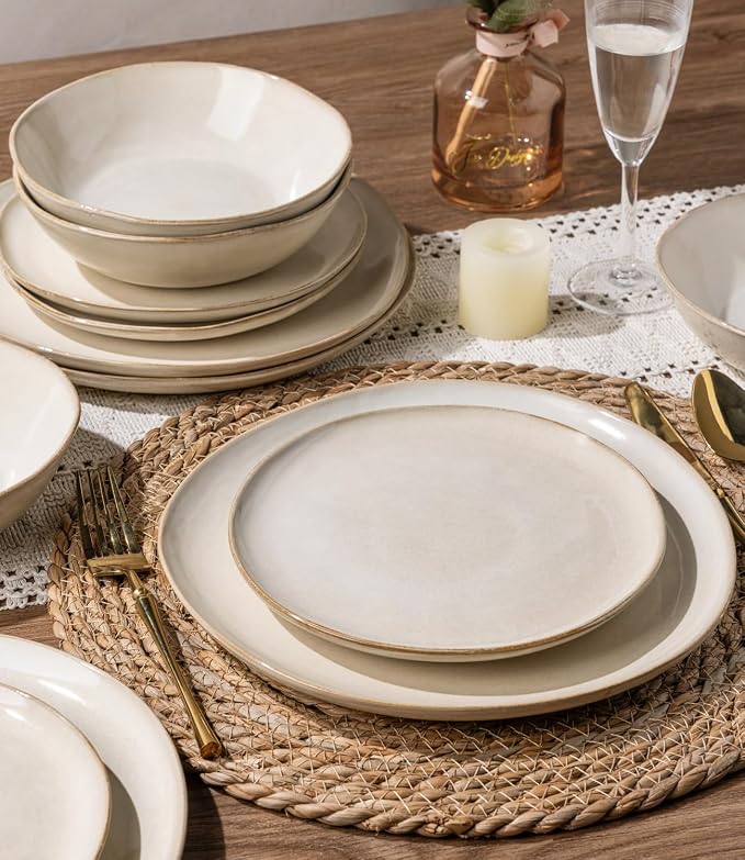 AmorArc Ceramic Dinnerware Sets for 6, 18Pcs Plates and Bowls Sets Dishes | Stoneware Handmade Reactive Glaze Dinner Set, Highly Scratch Resistant | Dishwasher & Microwave Safe Dishware