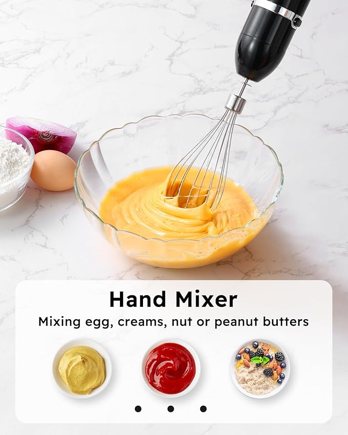 Sangcon Immersion Blender Handheld, 3-in-1 Hand Blender Electric, 400W Handheld Licuadora de mano, Stainless Steel Blade Stick Mixer with Whisk, Milk Frother Attachments - Black