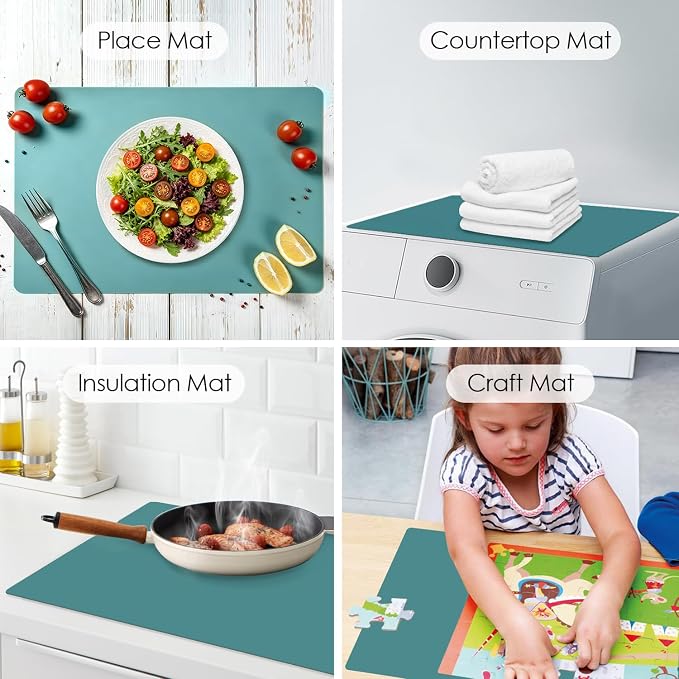 Extra Large Silicone Countertop Mat, Silicone Table Mat Kitchen Counter Protector Nonslip Heat Resistant Desk Mat for Crafts Kids Dinner Placemat Pastry Dough Rolling Mat, Dark Green
