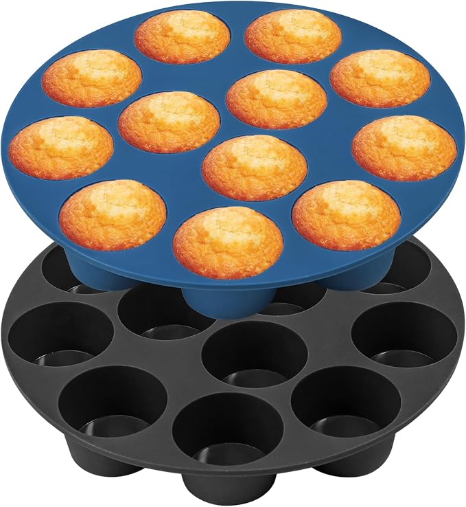 Webake Silicone Air Fryer Muffin Pan for Baking Egg Bites Silicone Mold, Nonstick 1.8 Inch Mini Muffin Tin BPA Free Set of 2