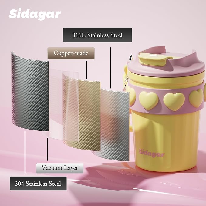 SDGA+ 12 oz Travel Coffee Mug Spill Proof Leak Proof, Stainless Steel Thermal Coffee Cup with Lid, Resuable Cup for Hot and Cold, Portable Tumbler for Women, Golden Sorbet