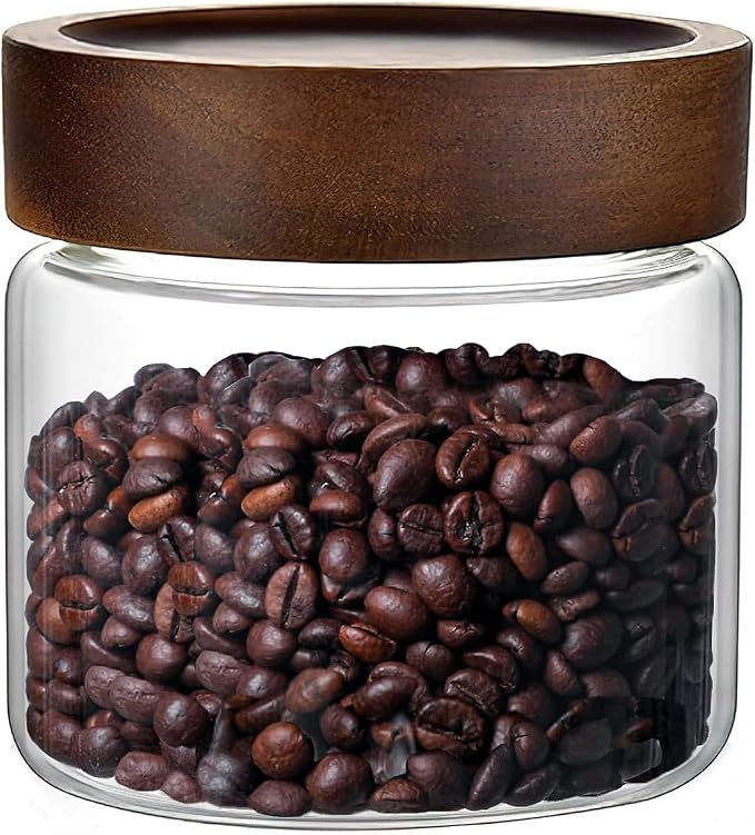 17 Fl oz/500 ml Glass Food Storage Jar with Airtight Screw on Wooden Lid | Premium Clear Glass Container Jars, Kitchen Canisters for Coffee,Tea,Snacks,Cookies,Nuts,Spice,Candy,Sugar,Overnight Oats