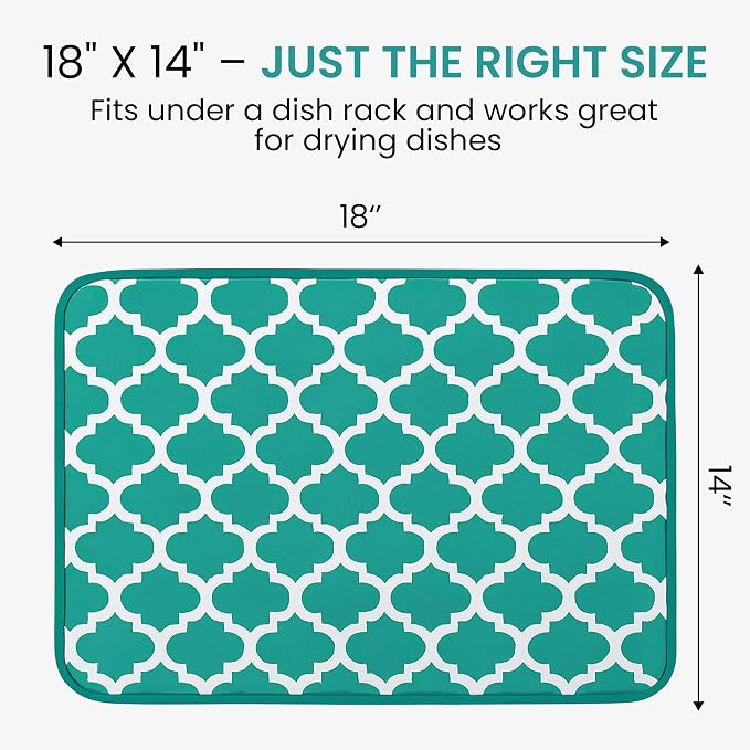 Dish Drying Mat for Kitchen Counter, Large 18 x 14 Absorbent Microfiber Pad | Machine Washable Quick Dry Kitchen Mat, Reversible Under Dish Rack Pad, Counter Protector for Dishes Pots Pans, Coffee Bar