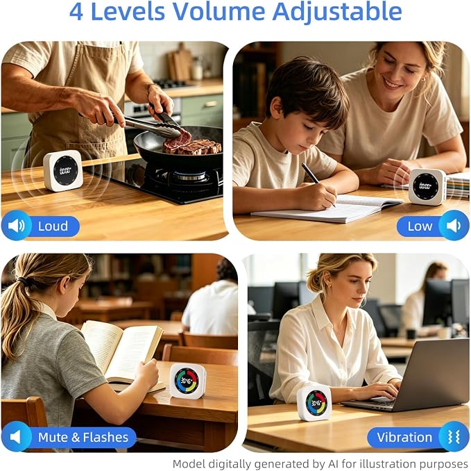 Visual Timer for Kids, 99 Min Countdown Timer for ADHD, Classroom, Focus | Visual Progress Bar, Count Up Timer, 4 Alert Modes, Adjustable Brightness for Homeschool, Study, Productivity & Kitchen