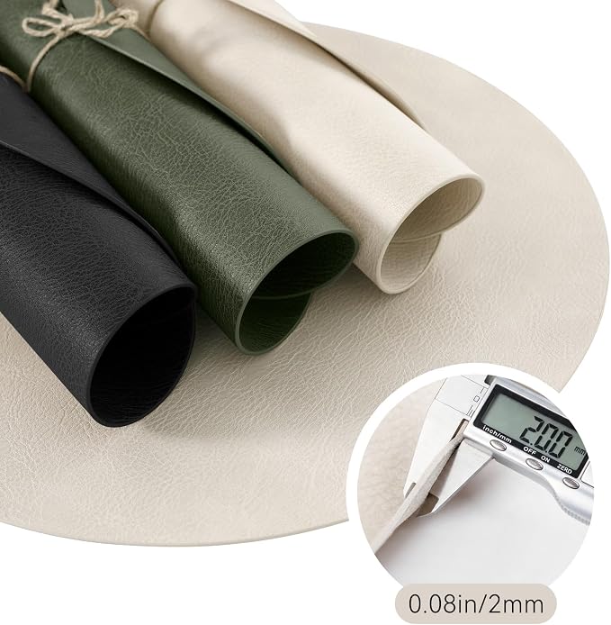 MOSAYT 13 Inch Round Vinyl Placemats Set of 4 - Faux Leather 100% Waterproof Oil-Proof Wipeable PU Place Mats, Heat Resistant Reversible Table Mats for Kitchen, Dining, Outdoor, Beige