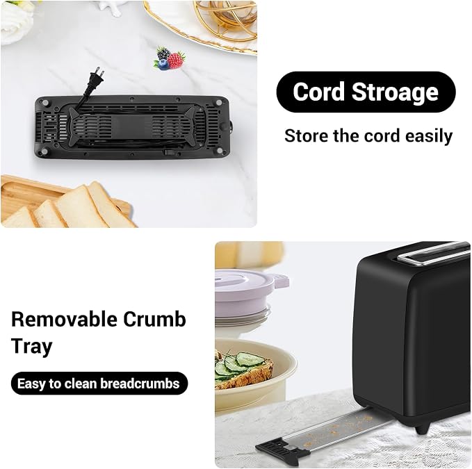 SEEDEEM Stainless Steel Toaster 2 Slice Slim, 10" Single Long Slot, Black | 6 Shade Settings, Extra Wide Slot Fits Bagels & Artisan Bread, Defrost, Cancel Function, Removable Crumb Tray