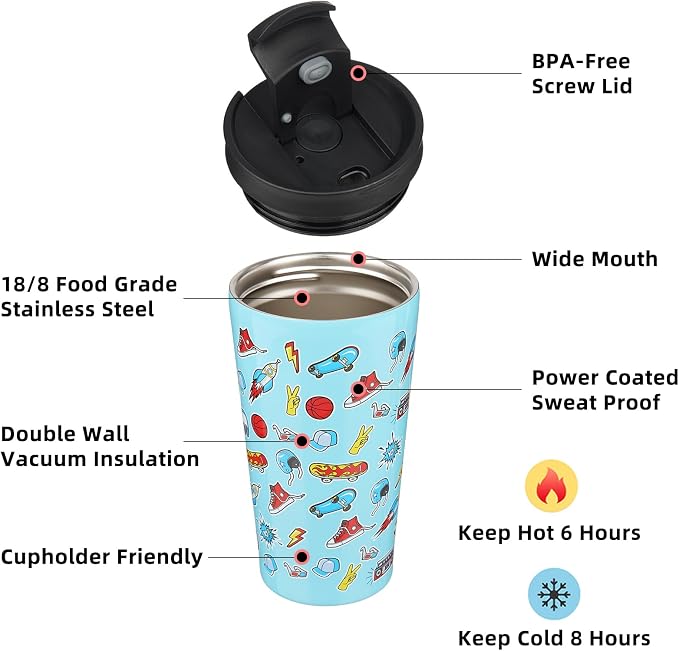 BJPKPK 18 oz Coffee Tumbler with Straw, Insulated Stainless Steel Cup | Double Wall Vacuum, Leak Proof, Keeps Hot/Cold, BPA Free, Cupholder Friendly, Travel, Playground