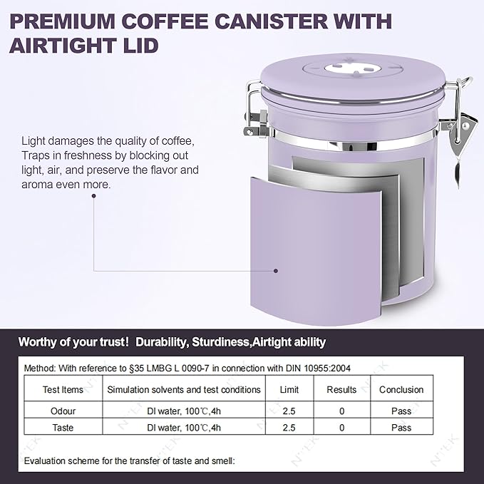ShanSon Coffee Canister Airtight, Stainless Steel Bean Storage Container with Date Tracker & Scoop, Grounds Sugar Flour Tea Cereal Fits Kitchen Pantry, Ideal Gift for Coffee Lovers,22oz, Purple